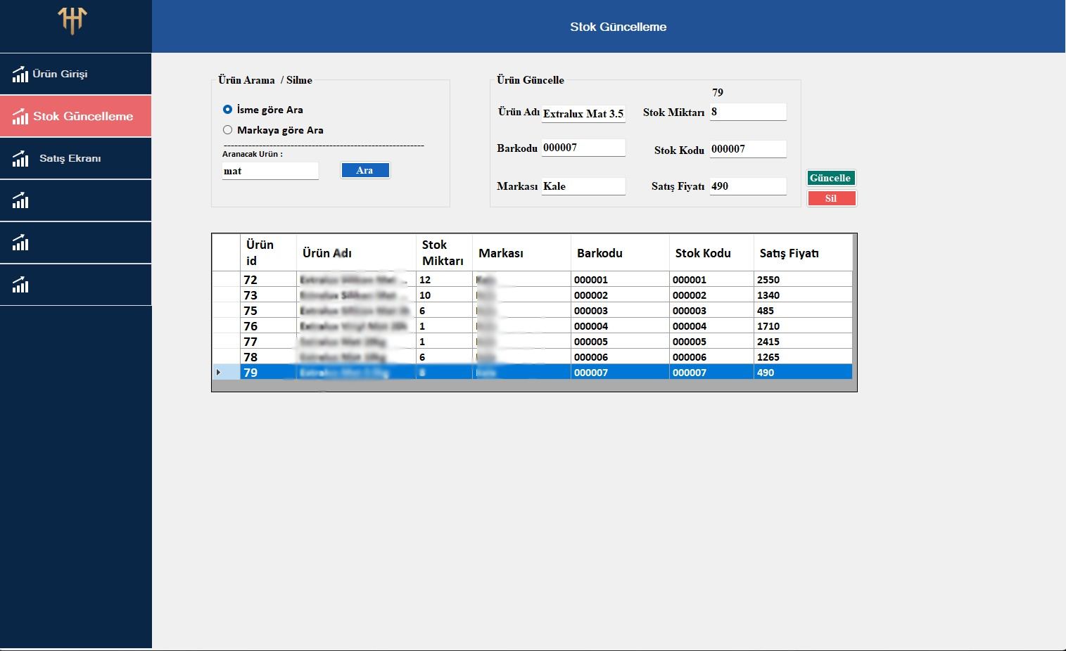 stok güncelleme